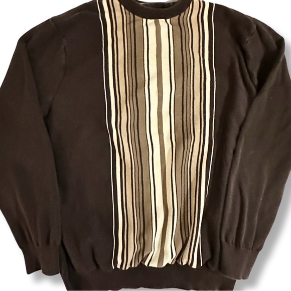 AXIST Sweater Comfy Brown Front Striped Crew Neck Knit Pullover Mens Size Large - Picture 2 of 11
